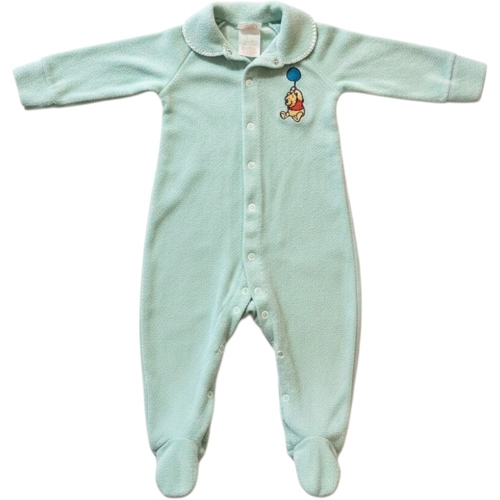 Disney Winnie the Pooh Footed Sleeper Baby M Light Blue Vintage Terry Cloth Snap